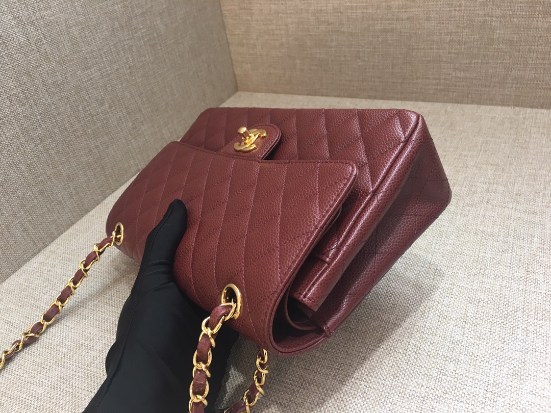 Medium Classic Flap Caviar Bag A01112 Burgundy/Gold